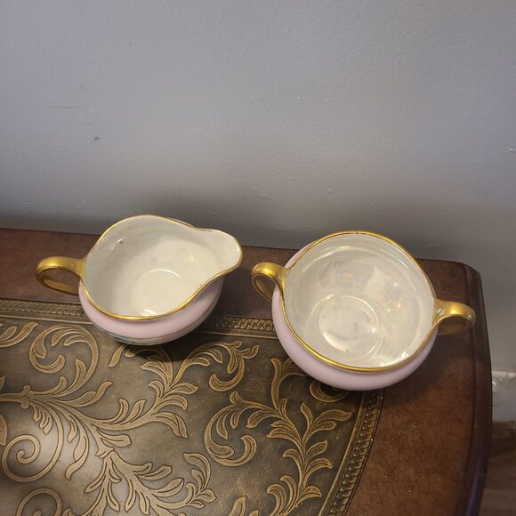 MW Poole Bohemian Porcelain Sugar & Creamer Pink Floral Gold Trim Czechoslovakia - Picture 8 of 8